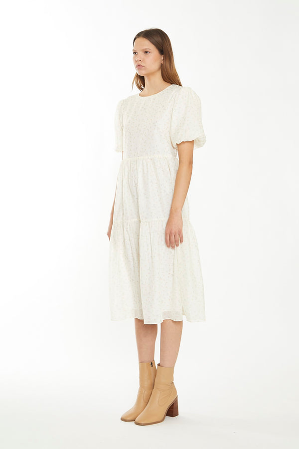 Glamorous Cream Peach Ditsy Organza Midi-Dress