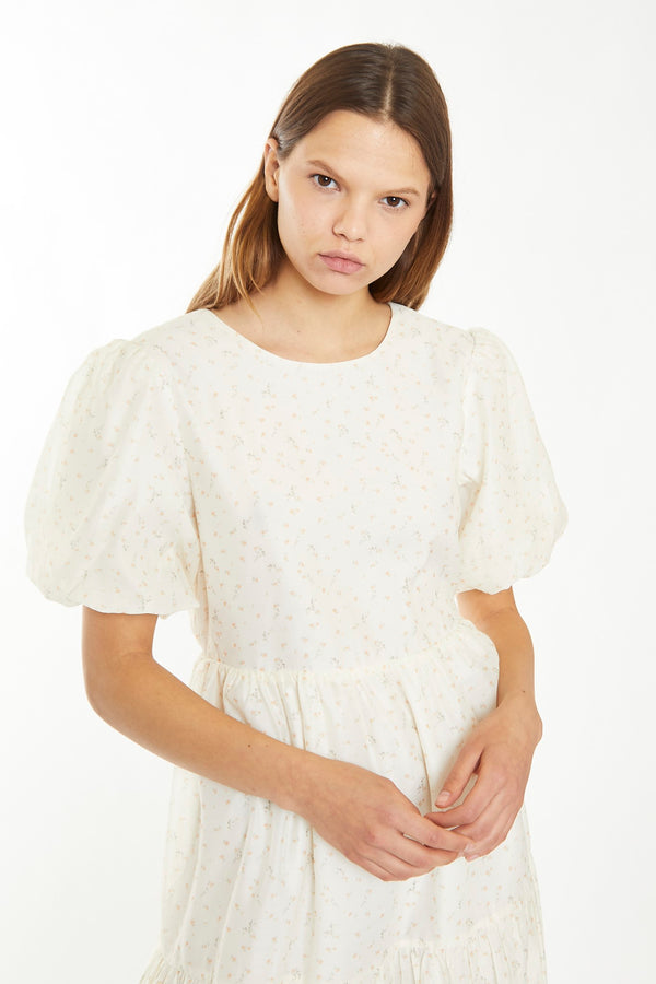 Glamorous Cream Peach Ditsy Organza Midi-Dress