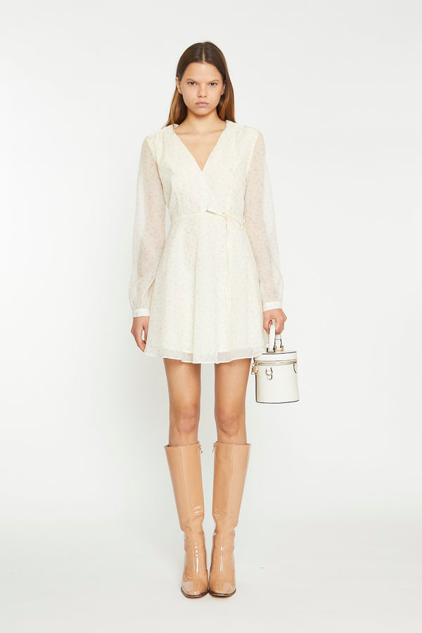 glamorous Cream Peach Ditsy Organza Mini-Dress