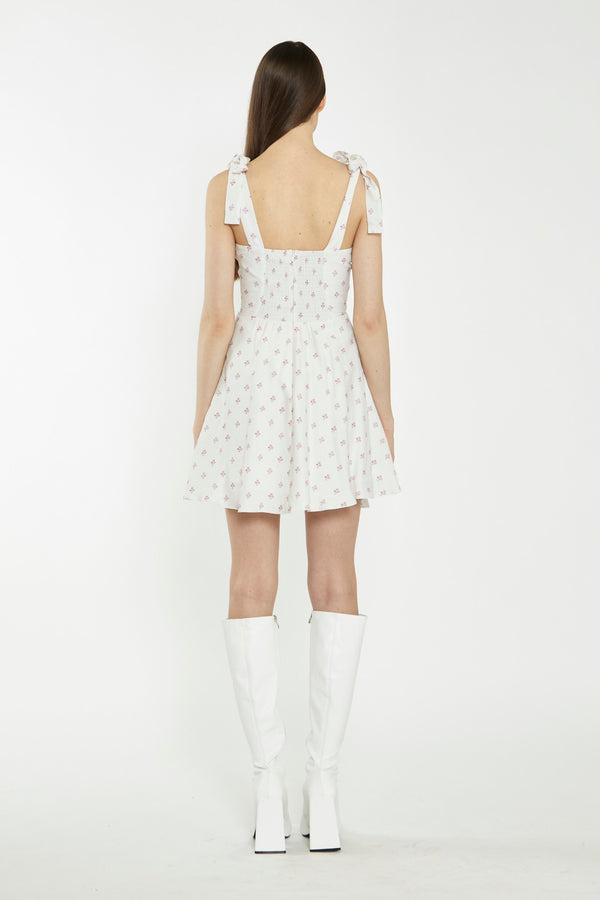 Glamorous Cream Pink Stem Flower Mini-Dress