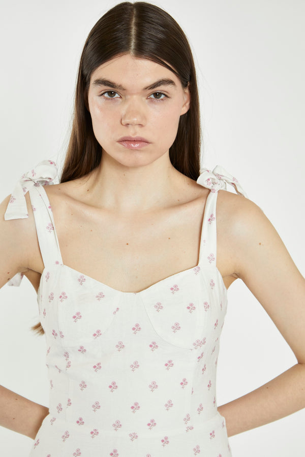 Glamorous Cream Pink Stem Flower Mini-Dress