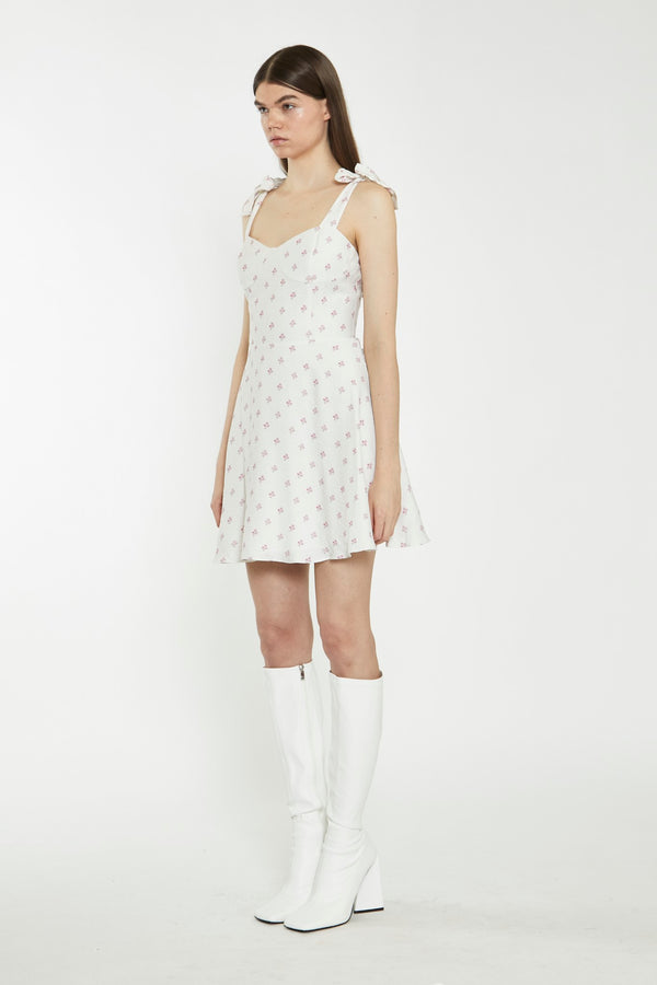 Glamorous Cream Pink Stem Flower Mini-Dress