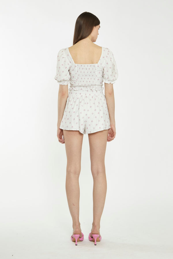 Glamorous Cream Pink Stem Flower Shorts