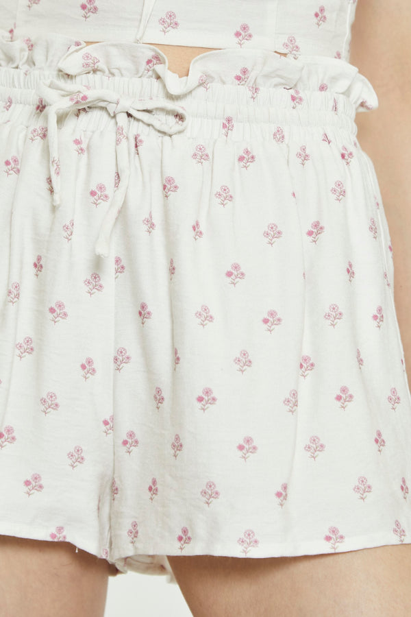 Glamorous Cream Pink Stem Flower Shorts