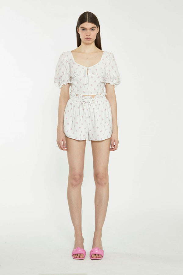 glamorous Cream Pink Stem Flower Shorts