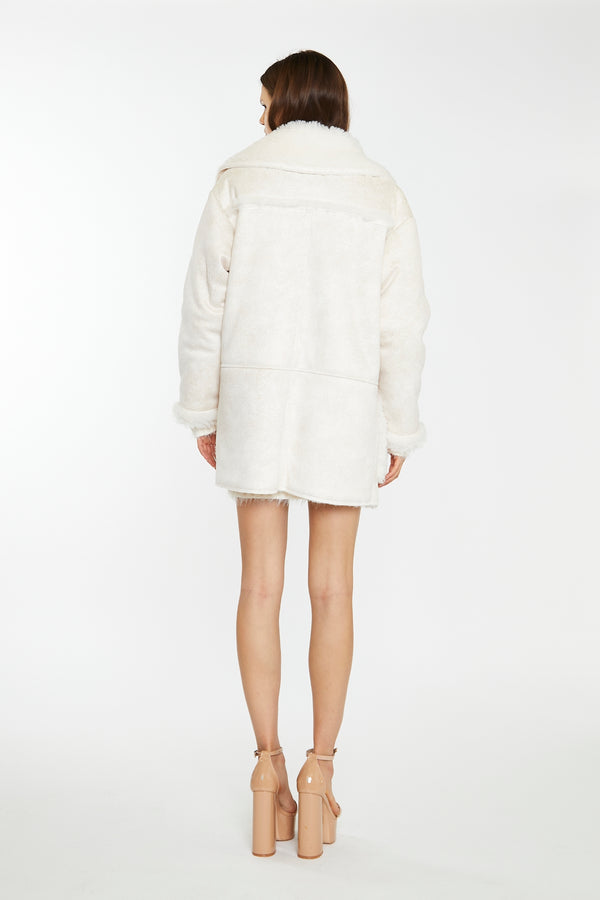 Glamorous Cream Shearling Oversized-Collar Jacket