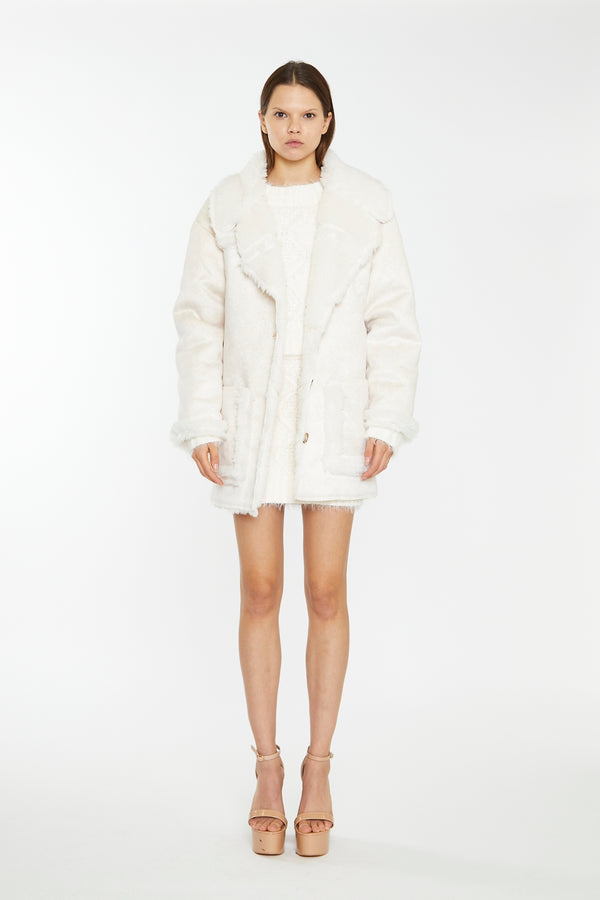 Glamorous Cream Shearling Oversized-Collar Jacket
