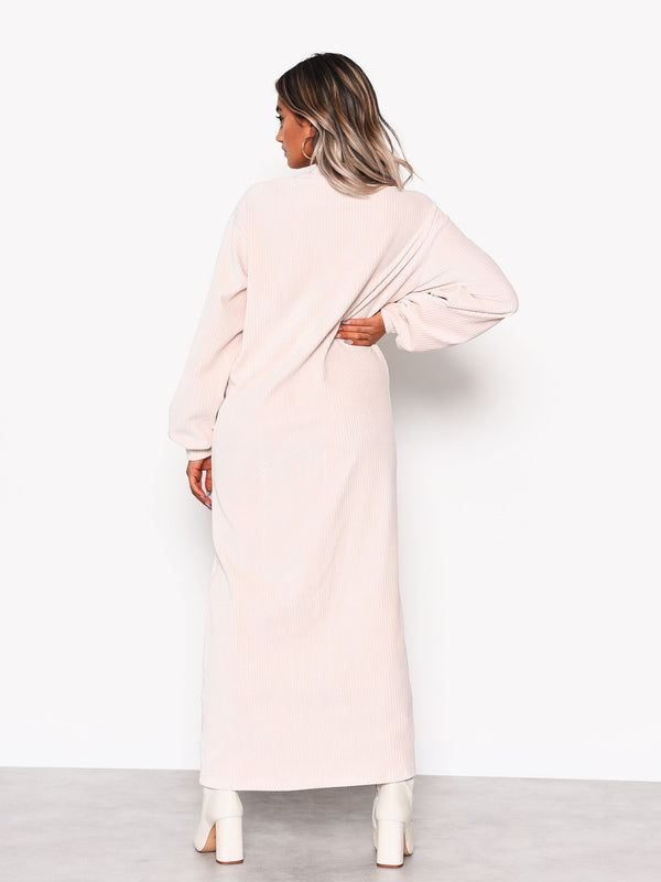 Glamorous Cream Soft Ribbed Long Sleeve Midi Dress