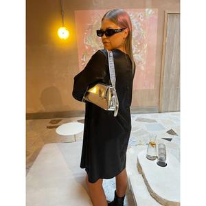 Glamorous Glamorous Curve Black Satin Long Sleeve Mini Dress