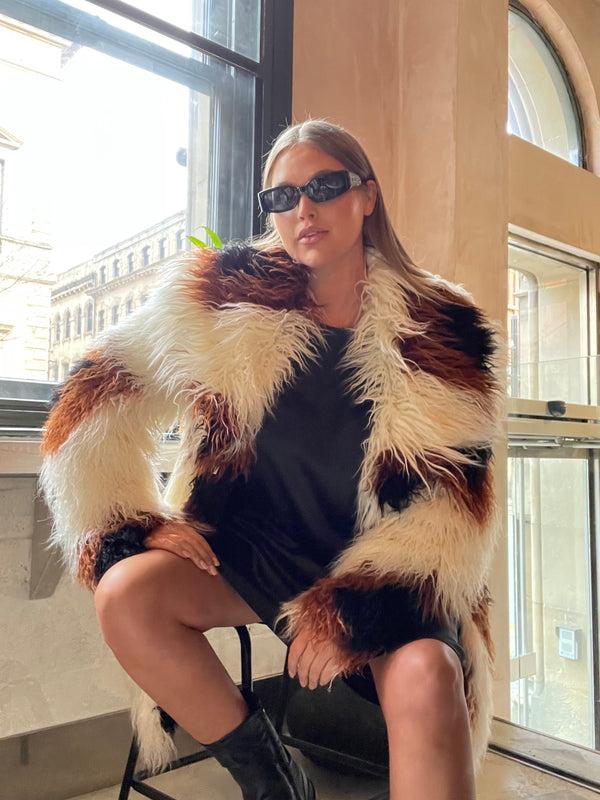 Glamorous Glamorous Curve Cream Brown Spot Faux Fur Coat