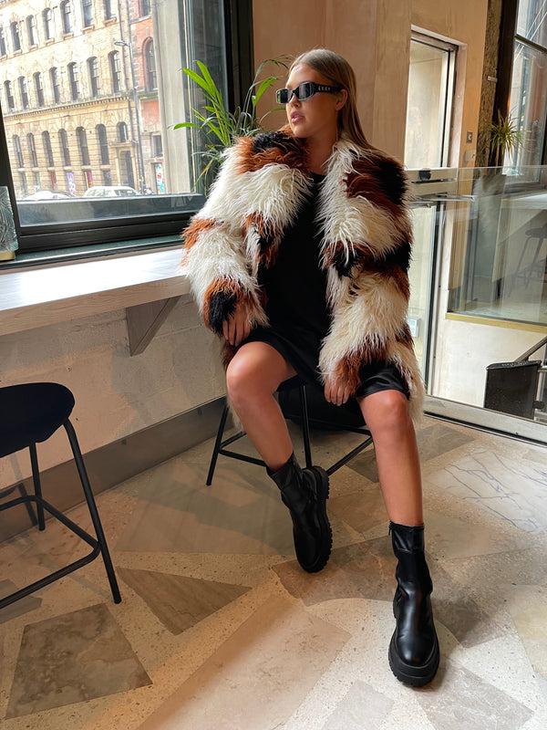 glamorous Glamorous Curve Cream Brown Spot Faux Fur Coat