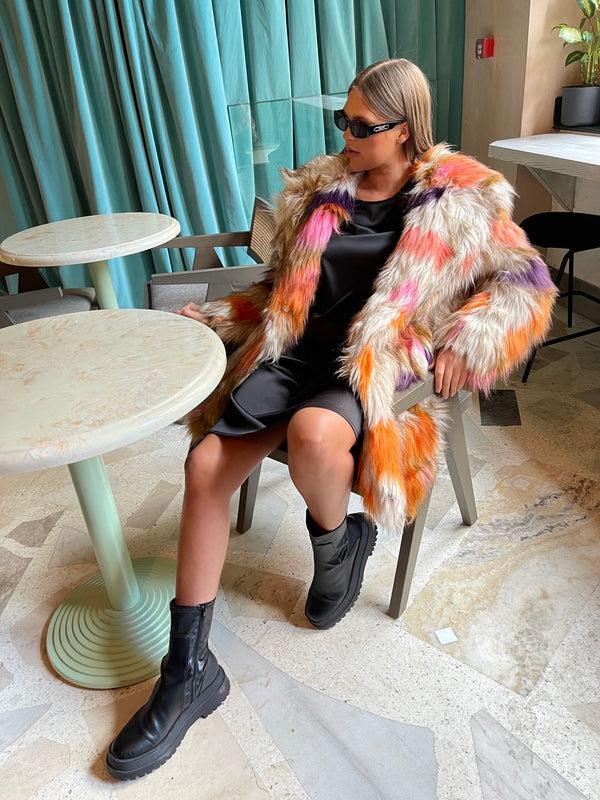 Glamorous Glamorous Curve Orange /Combo Faux Fur Longline Coat