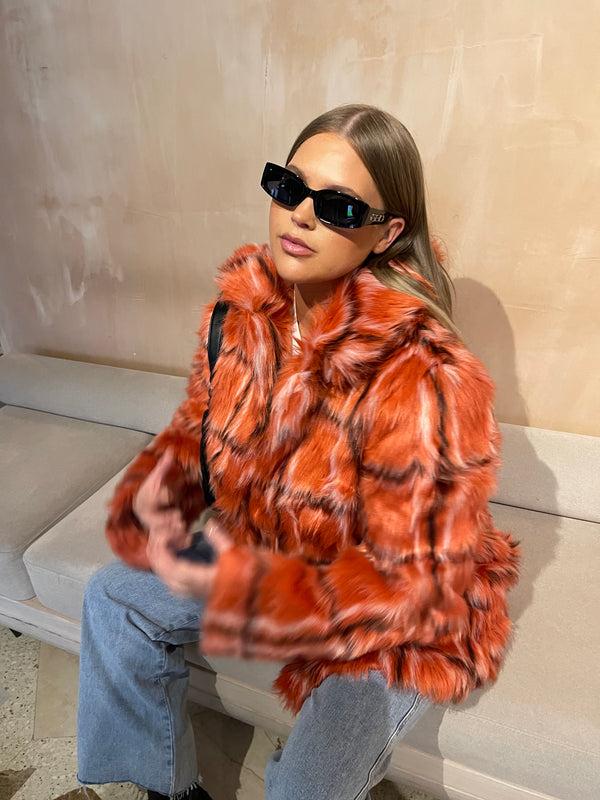 Glamorous Glamorous Curve Red Check Faux Fur Coat With Lapel Collar