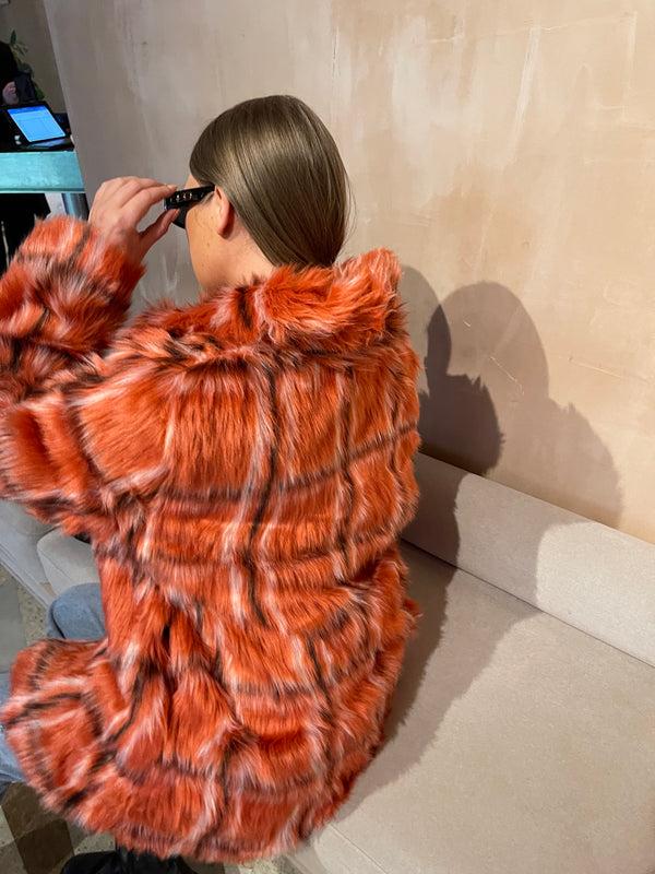 Glamorous Glamorous Curve Red Check Faux Fur Coat With Lapel Collar