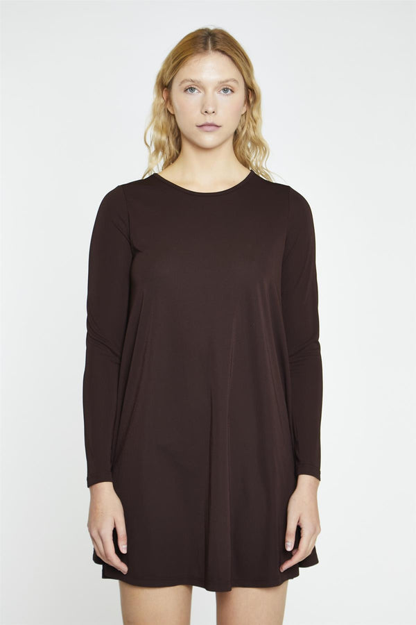 Glamorous Dark-Brown Basic Long-Sleeve Mini-Dress