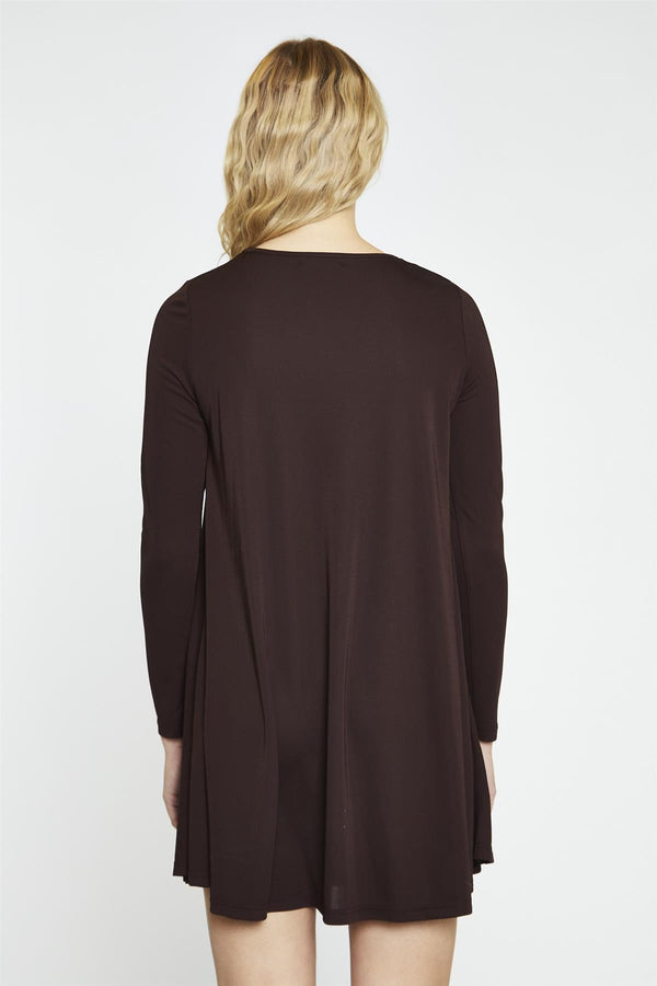 Glamorous Dark-Brown Basic Long-Sleeve Mini-Dress