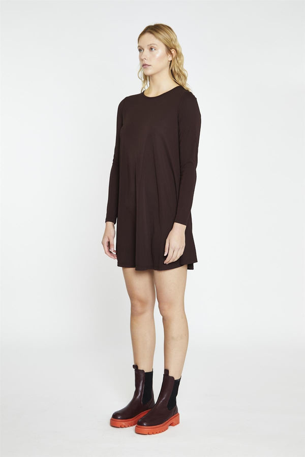 glamorous Dark-Brown Basic Long-Sleeve Mini-Dress