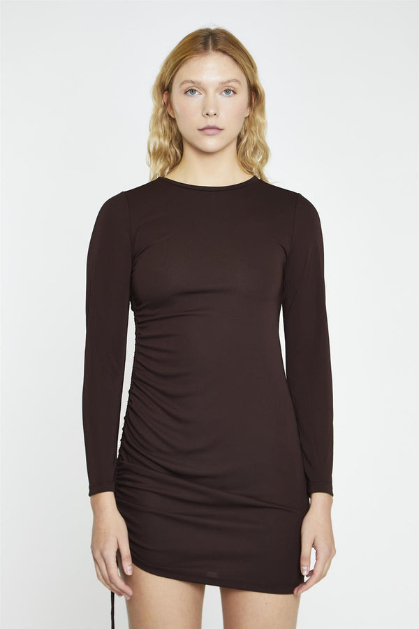 Glamorous Dark Brown Ruched Bodycon Mini-Dress