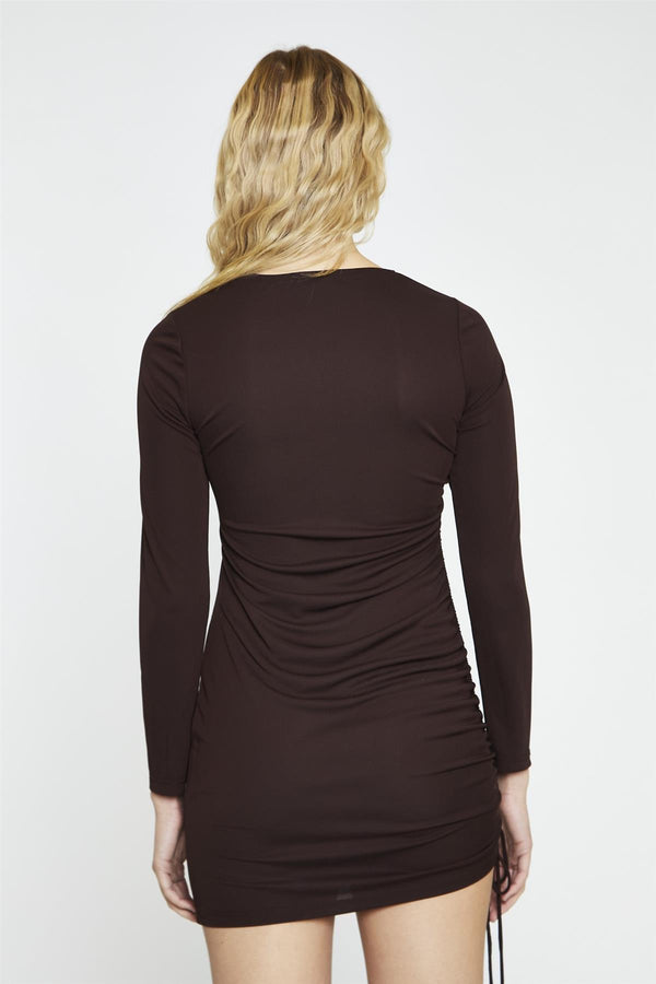 Glamorous Dark Brown Ruched Bodycon Mini-Dress