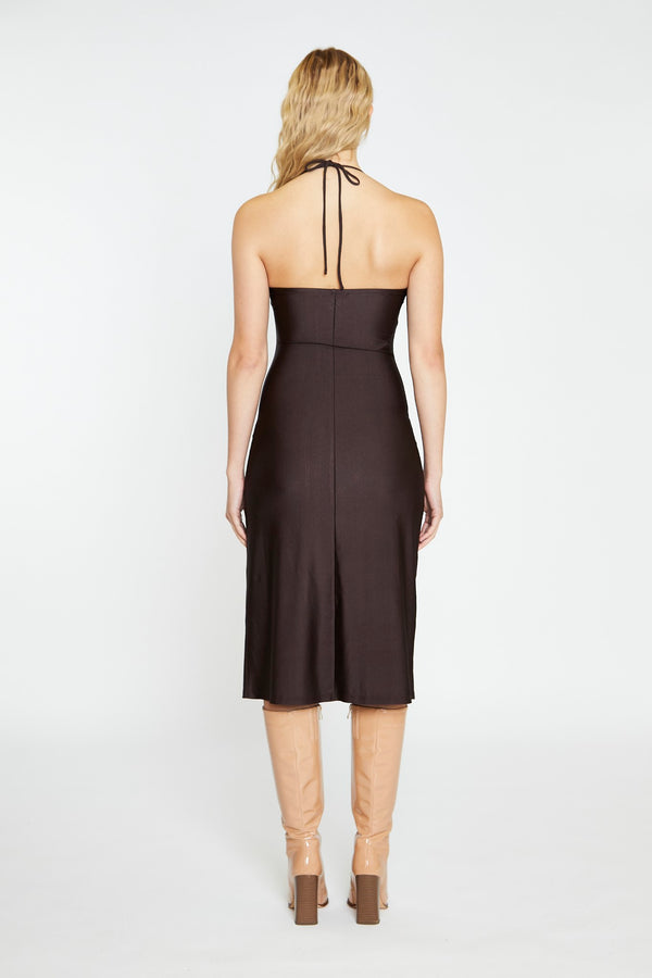 Glamorous Dark Brown Square Halterneck Midi-Dress