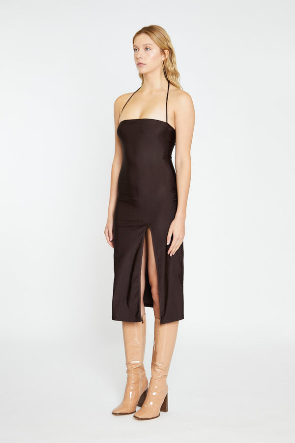 Glamorous Dark Brown Square Halterneck Midi-Dress
