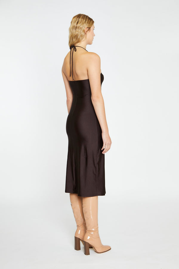Glamorous Dark Brown Square Halterneck Midi-Dress