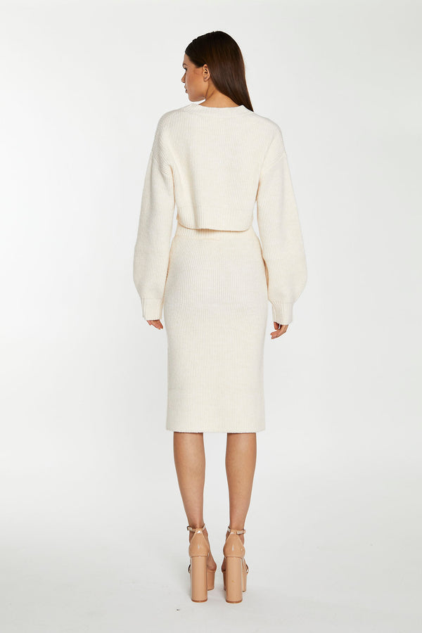 Glamorous Dark-Cream Knitted Pencil Midi-Skirt