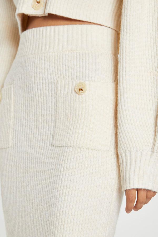 Glamorous Dark-Cream Knitted Pencil Midi-Skirt