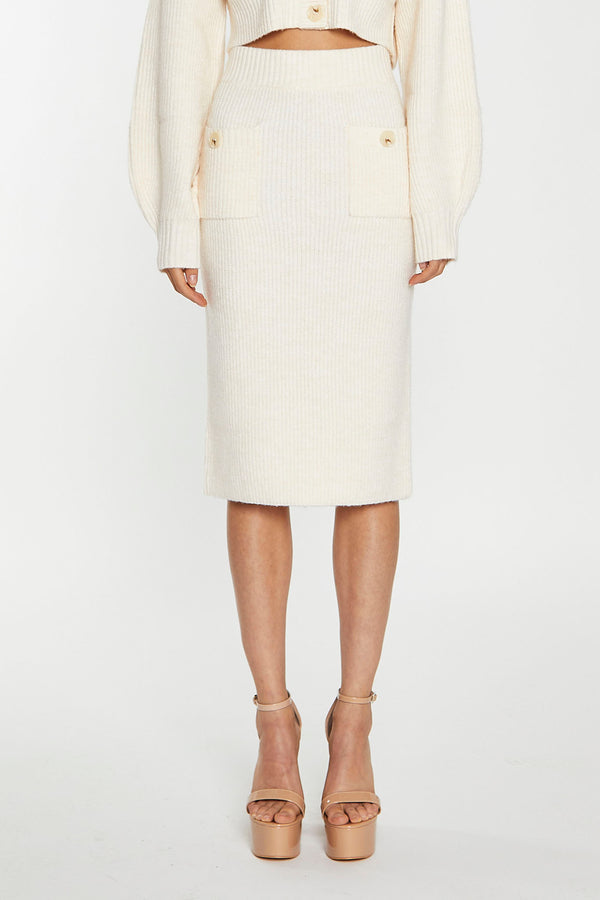 Glamorous Dark-Cream Knitted Pencil Midi-Skirt