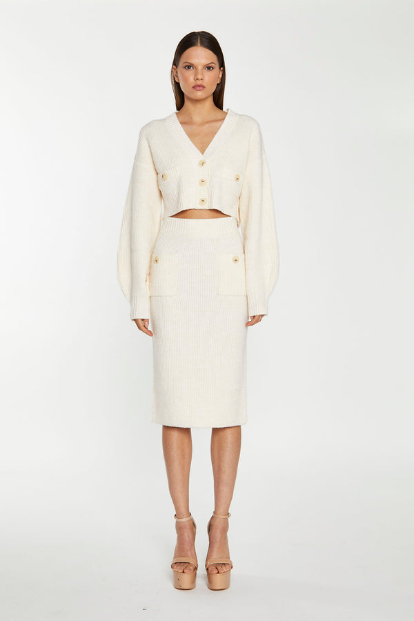 glamorous Dark-Cream Knitted Pencil Midi-Skirt