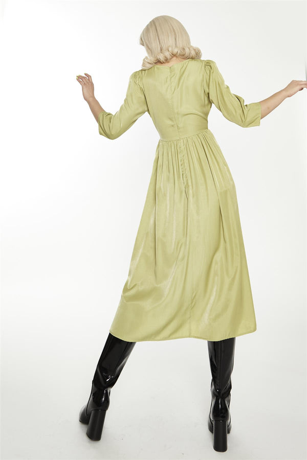 Glamorous Dark-Pistachio Crew-Neck Midi-Dress