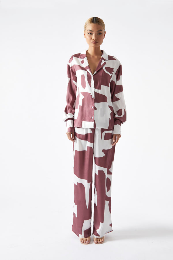 Glamorous Dark-Rose Abstract Oversized Shirt