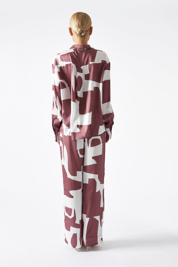 Glamorous Dark-Rose Abstract Oversized Shirt