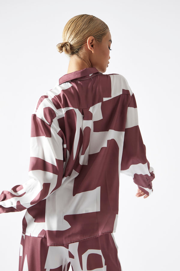 Glamorous Dark-Rose Abstract Oversized Shirt