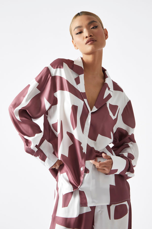 glamorous Dark-Rose Abstract Oversized Shirt