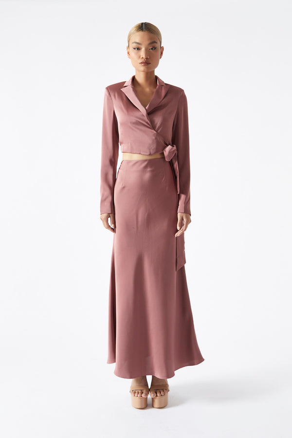 Glamorous Dark-Rose Bias-Cut Midaxi-Skirt