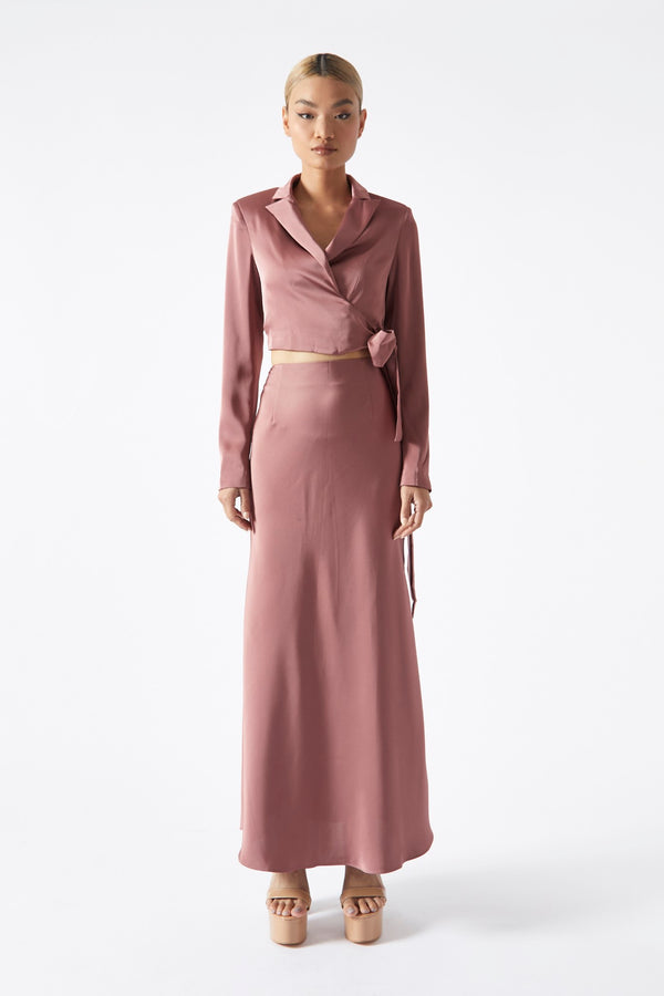 Glamorous Dark-Rose Wrap-Front Crop-Blazer