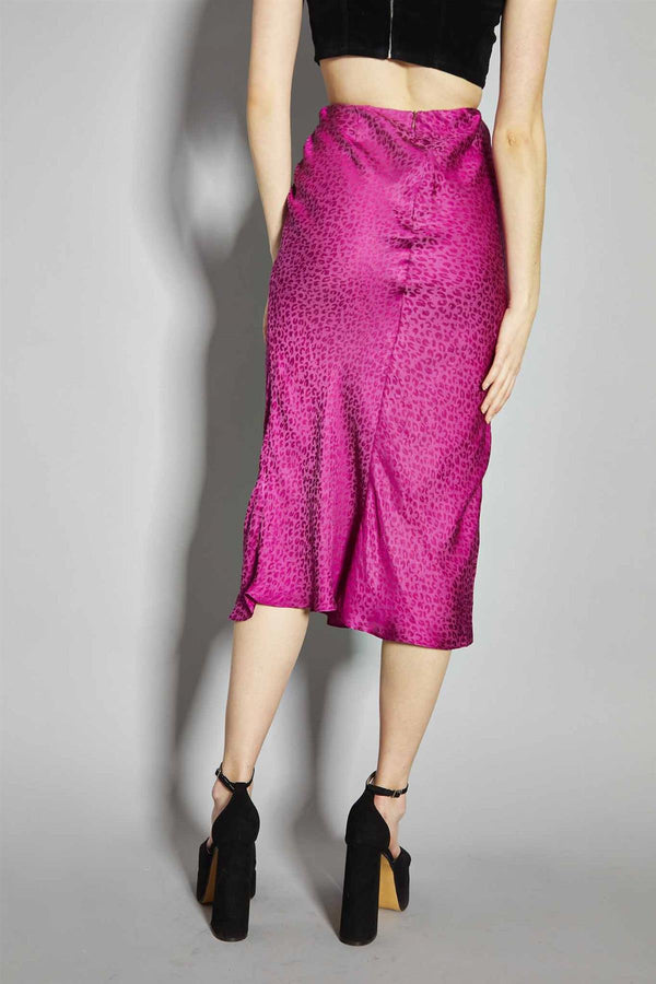 Glamorous Deep-Orchid Leopard Bias-Cut Midi-Skirt