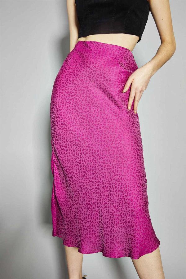 Glamorous Deep-Orchid Leopard Bias-Cut Midi-Skirt