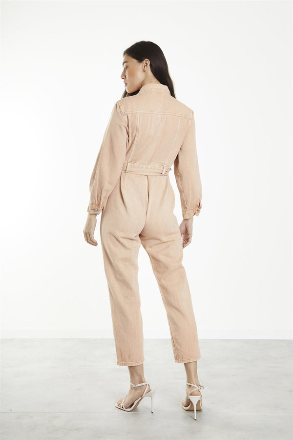 Glamorous Desert-Bleach Wash Denim-Boilersuit