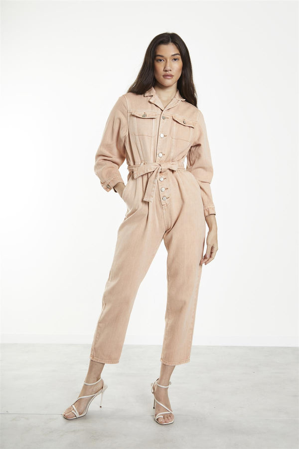 Glamorous Desert-Bleach Wash Denim-Boilersuit