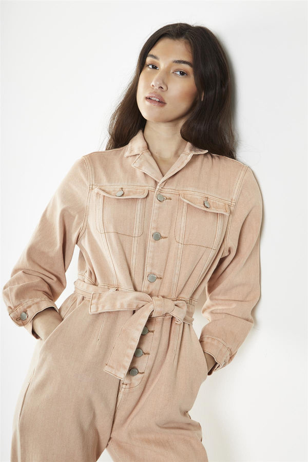 Glamorous Desert-Bleach Wash Denim-Boilersuit