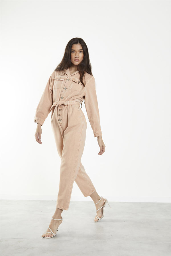 glamorous Desert-Bleach Wash Denim-Boilersuit