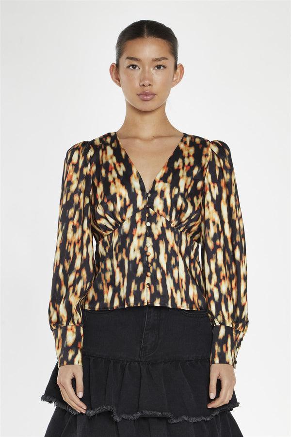 Glamorous Digital Tie-Dye Button-Front Top