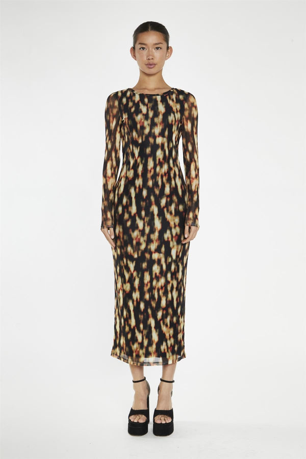 glamorous Digital Tie-Dye Mesh Bodycon Midi-Dress