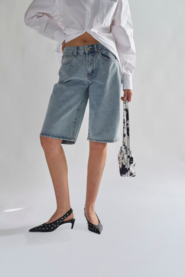 Glamorous Dirty-Vintage Blue Denim Long -Shorts