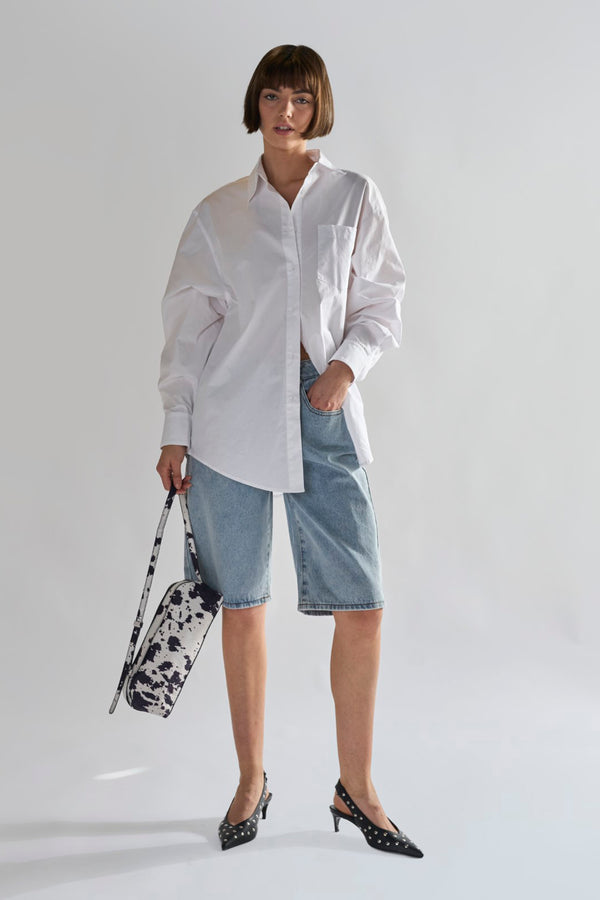 glamorous Dirty-Vintage Blue Denim Long -Shorts