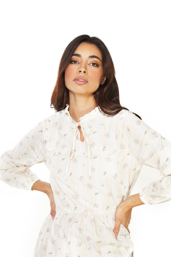 Glamorous Ditsy Rose Stripe Long Sleeve Midi Dress