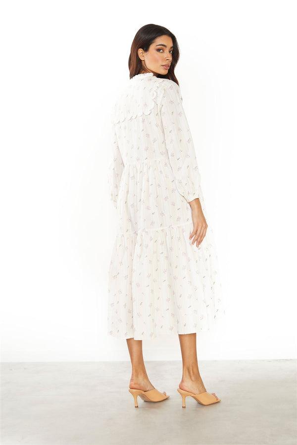 Glamorous Ditsy Rose Stripe Long Sleeve Midi Dress