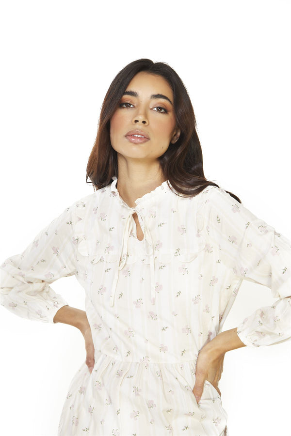 Glamorous Ditsy Rose Stripe Long Sleeve Midi Dress